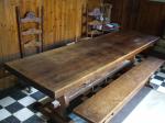 Table, chaises et banc en chene - Miniature